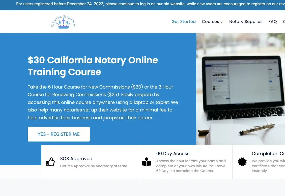 California Notary Prep website