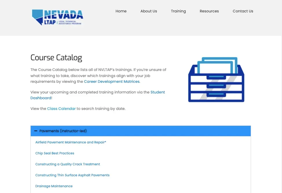 Nevada LTAP Course Catalog website